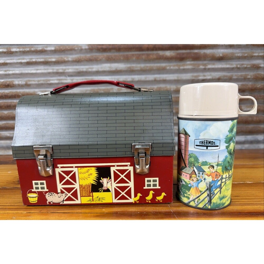 Vintage 1962 King Seeley Thermos Co. - Barn Lunchbox With Thermos